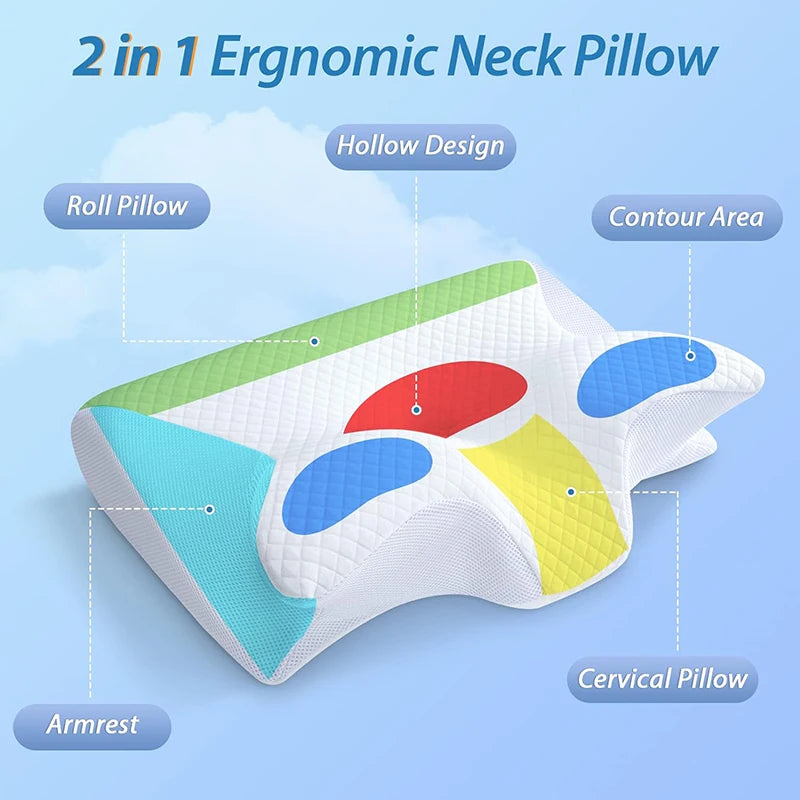 1pc Memory Foam Cervical Pillow – 2-in-1 Ergonomic Orthopedic Contour Pillow for Neck Pain Relief, Supportive Neck and Shoulder Pillow