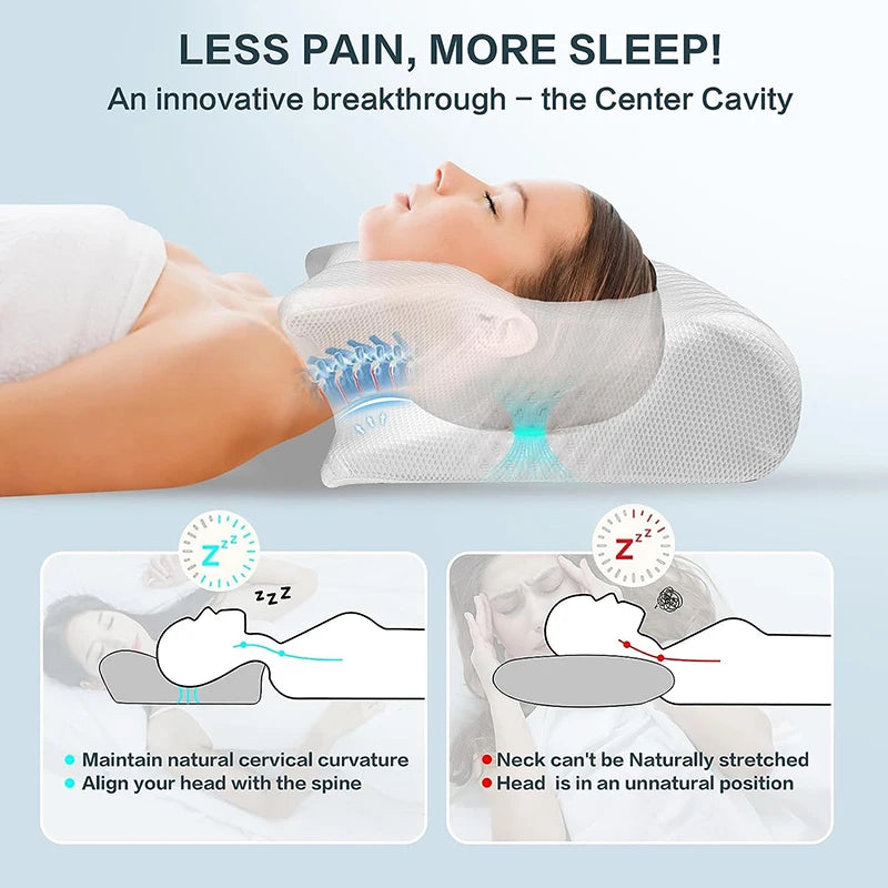 1pc Memory Foam Cervical Pillow – 2-in-1 Ergonomic Orthopedic Contour Pillow for Neck Pain Relief, Supportive Neck and Shoulder Pillow