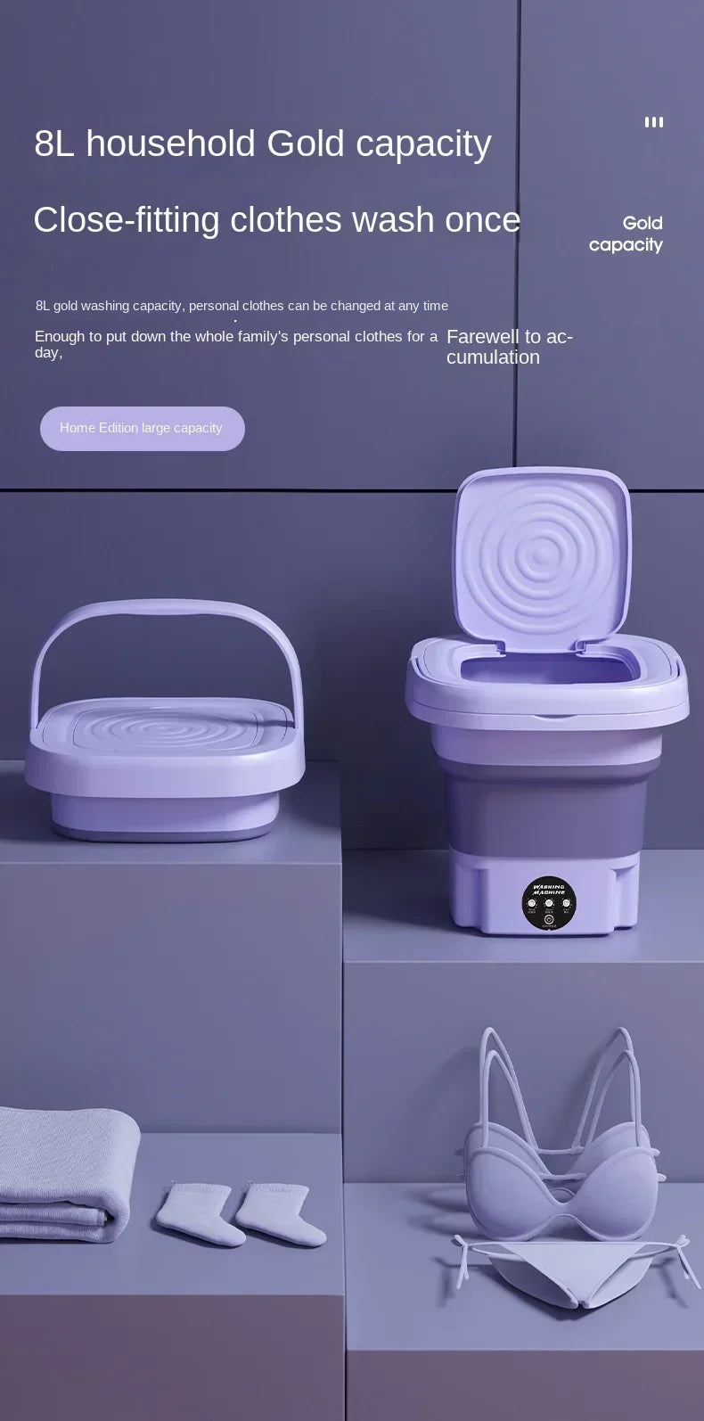 8L Portable Folding Washing Machine Bucket for Clothes