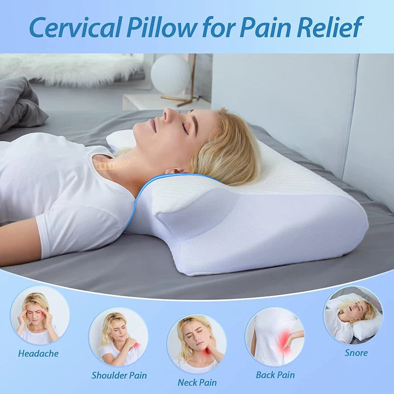 1pc Memory Foam Cervical Pillow – 2-in-1 Ergonomic Orthopedic Contour Pillow for Neck Pain Relief, Supportive Neck and Shoulder Pillow