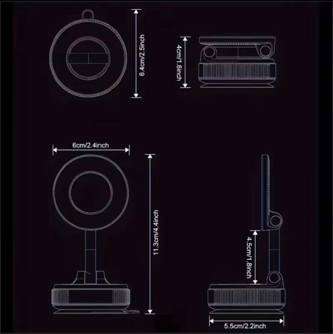 Magnetic Car Phone Holder – 360° Rotation with Strong Suction Cup