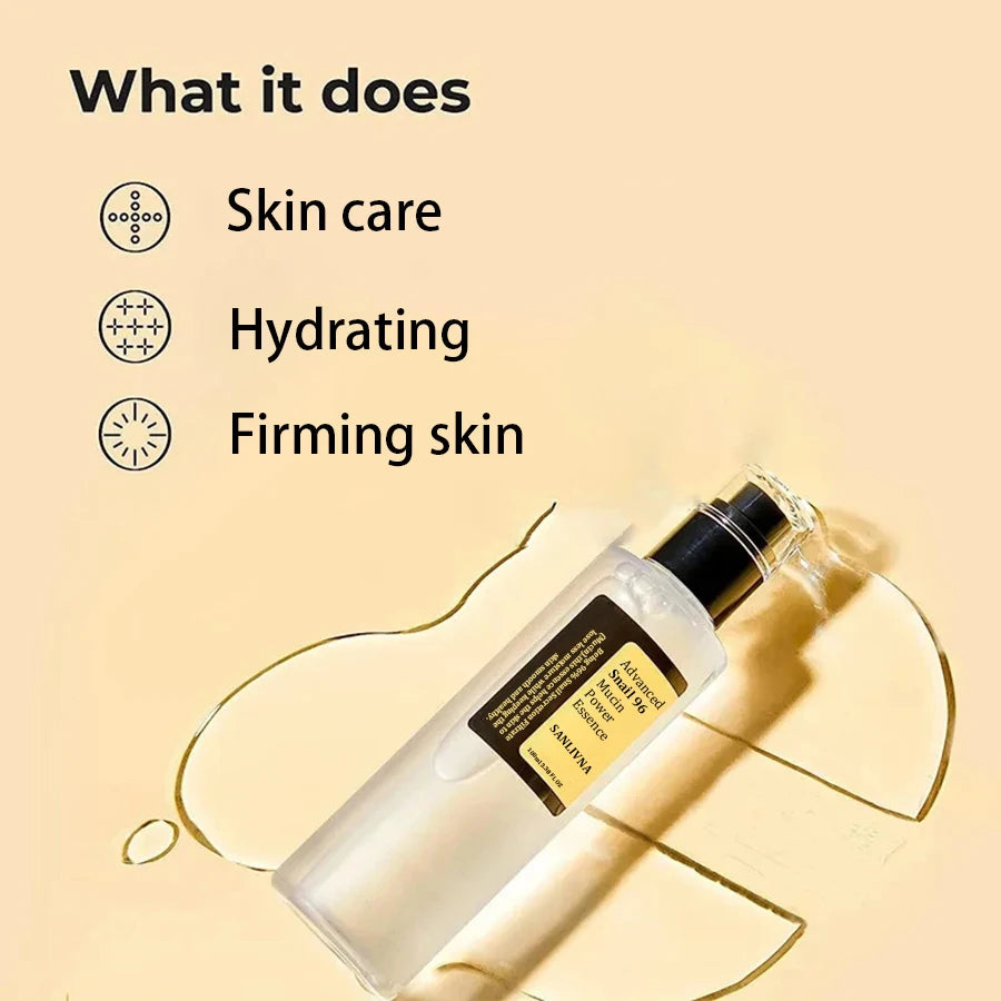 Snail Mucin 96% Facial Essence – Korean skincare formula for brightening, anti-aging, reducing fine lines, and repairing skin for a firmer, smoother look