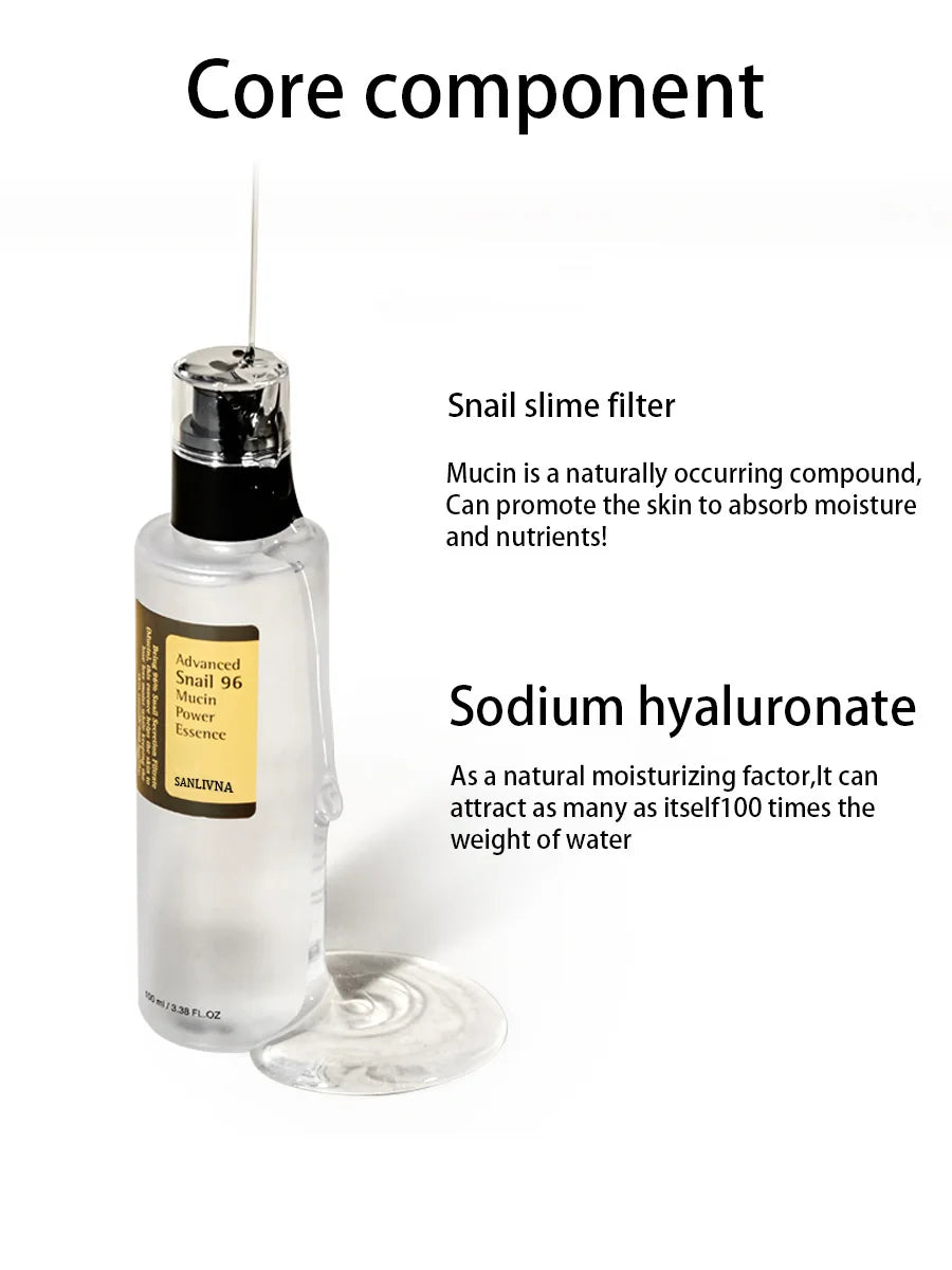 Snail Mucin 96% Facial Essence – Korean skincare formula for brightening, anti-aging, reducing fine lines, and repairing skin for a firmer, smoother look