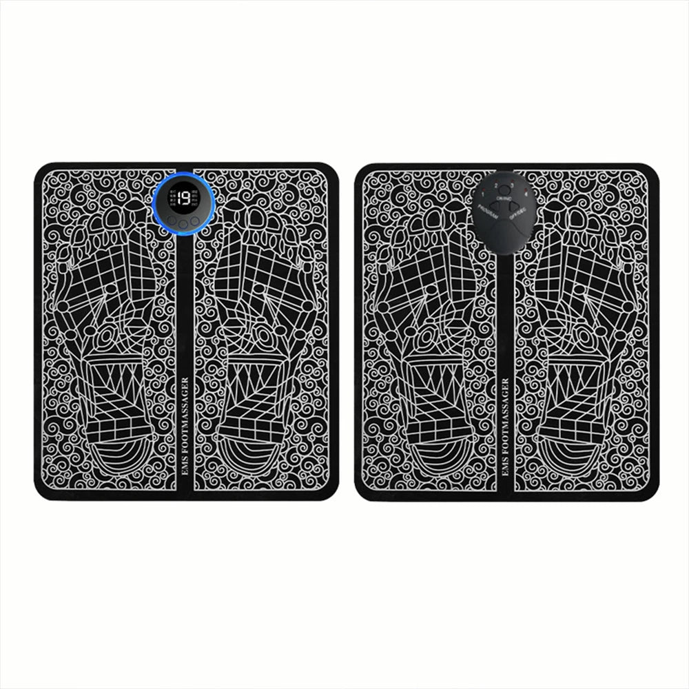 "Electric Foot Massager Pad – EMS muscle stimulator mat for relaxing feet massage, improving circulation, and fitness recovery. USB rechargeable and easy to use.