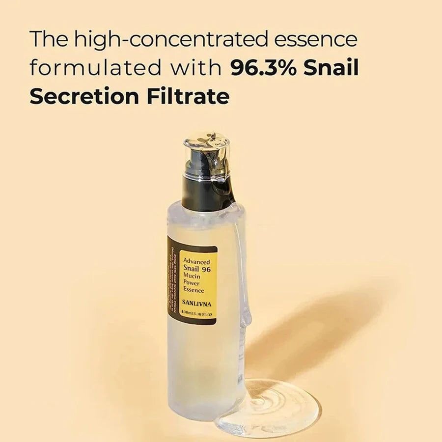 Snail Mucin 96% Facial Essence – Korean skincare formula for brightening, anti-aging, reducing fine lines, and repairing skin for a firmer, smoother look