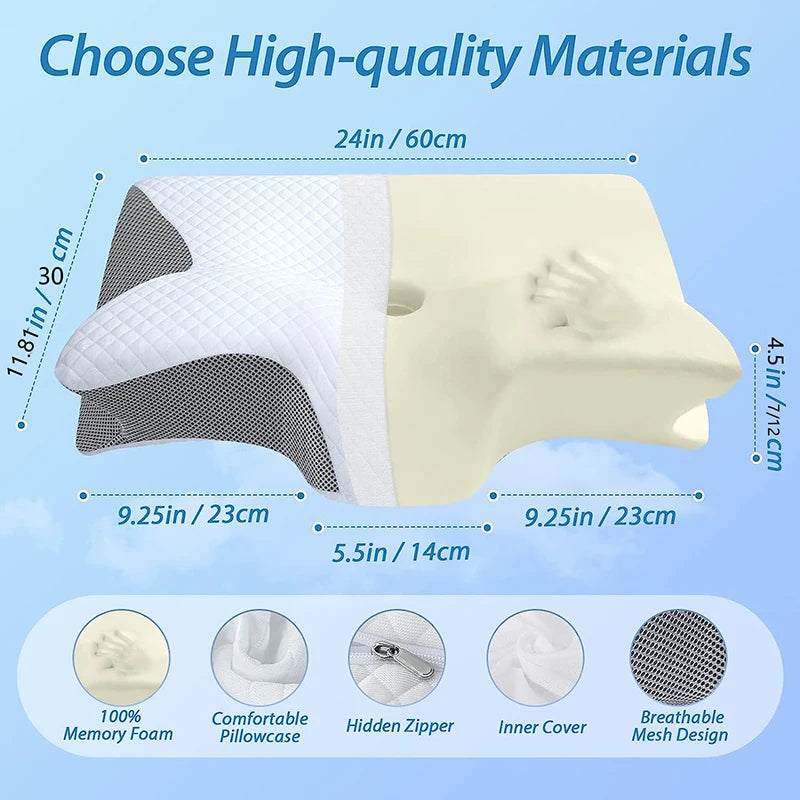 1pc Memory Foam Cervical Pillow – 2-in-1 Ergonomic Orthopedic Contour Pillow for Neck Pain Relief, Supportive Neck and Shoulder Pillow