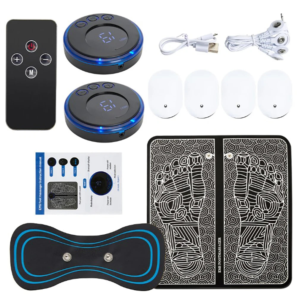 "Electric Foot Massager Pad – EMS muscle stimulator mat for relaxing feet massage, improving circulation, and fitness recovery. USB rechargeable and easy to use.