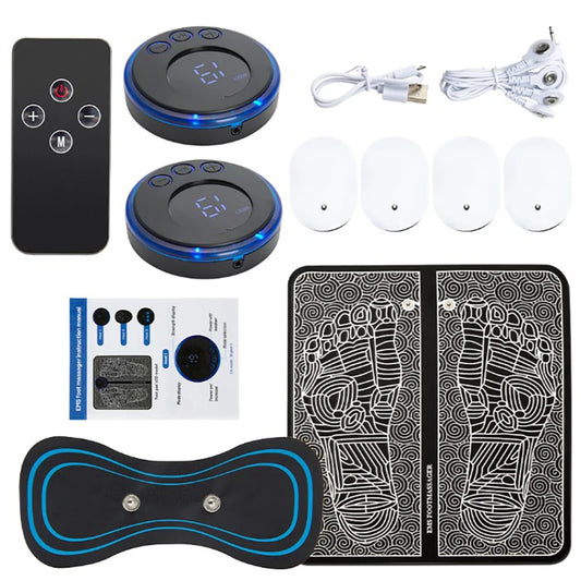 "Electric Foot Massager Pad – EMS muscle stimulator mat for relaxing feet massage, improving circulation, and fitness recovery. USB rechargeable and easy to use.