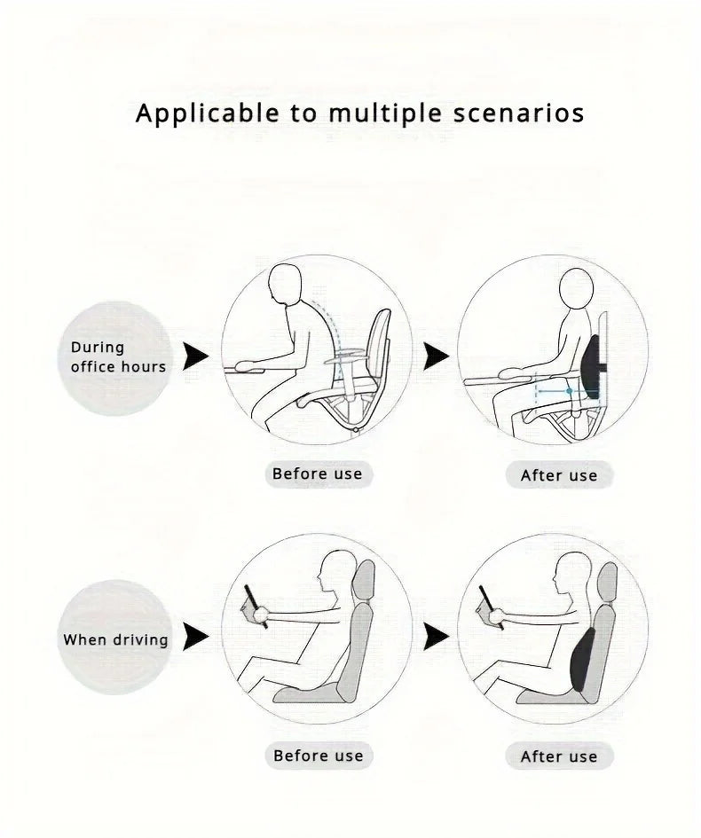 1pc Memory Foam Seat Cushion Set - 2-in-1 Lumbar & Seat Pillow for Office/Car,Grey & Black, Holiday Gift for Back Pain Relief