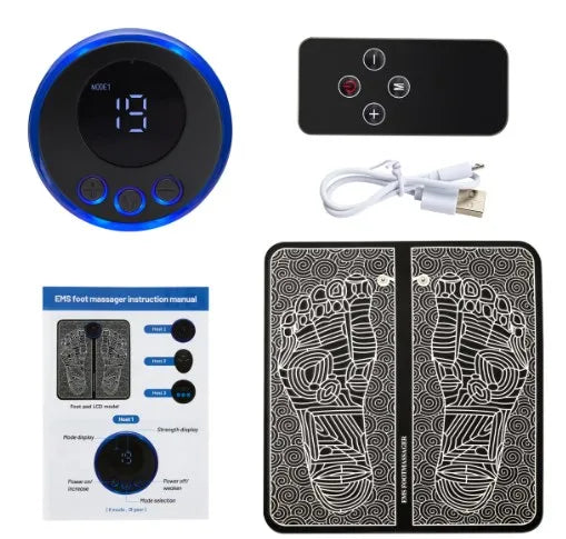 "Electric Foot Massager Pad – EMS muscle stimulator mat for relaxing feet massage, improving circulation, and fitness recovery. USB rechargeable and easy to use.