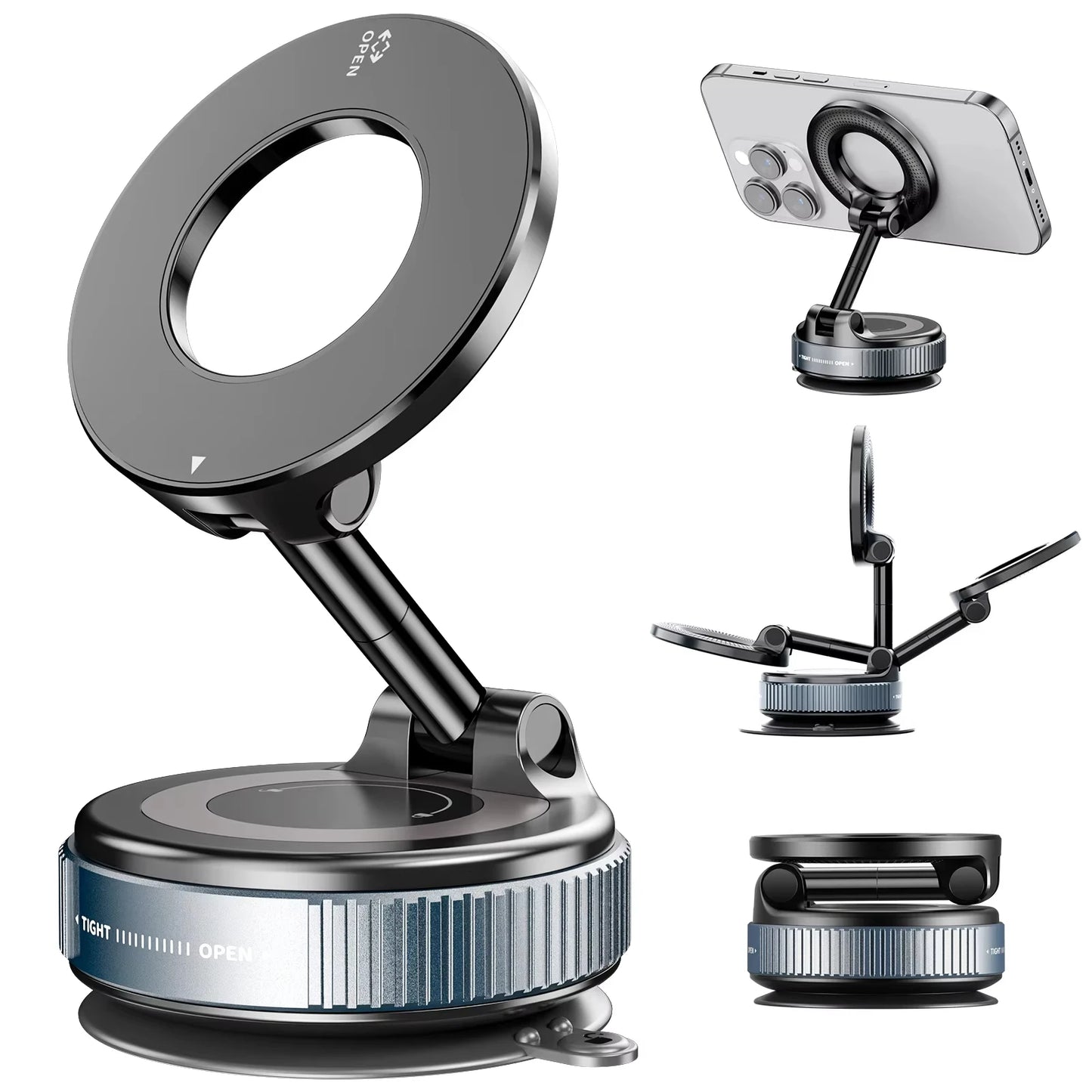 Magnetic Car Phone Holder – 360° Rotation with Strong Suction Cup