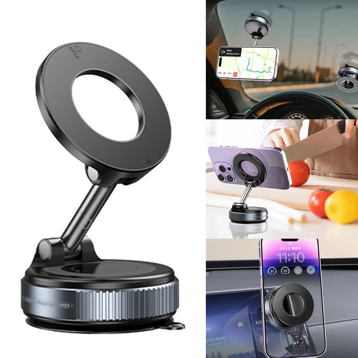 Magnetic Car Phone Holder – 360° Rotation with Strong Suction Cup