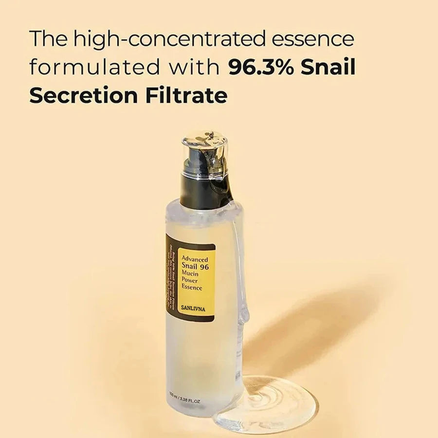Snail Mucin 96% Facial Essence – Korean skincare formula for brightening, anti-aging, reducing fine lines, and repairing skin for a firmer, smoother look