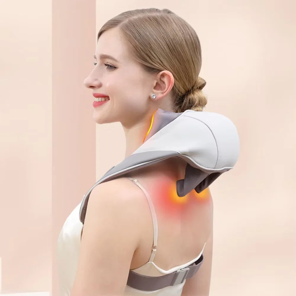 Electric Neck and Shoulder Massager – Heated Kneading Massage for Back, Deep Tissue Muscle Relief, Stress and Fatigue Reduction