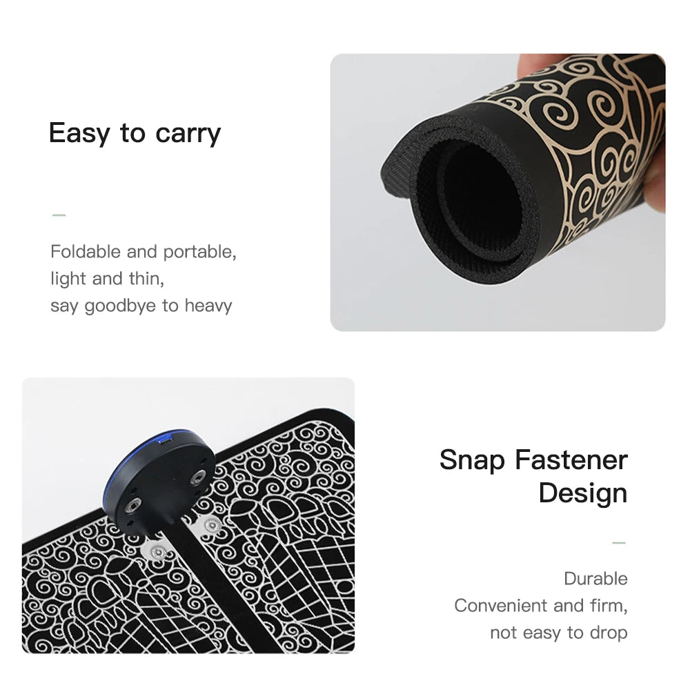 "Electric Foot Massager Pad – EMS muscle stimulator mat for relaxing feet massage, improving circulation, and fitness recovery. USB rechargeable and easy to use.