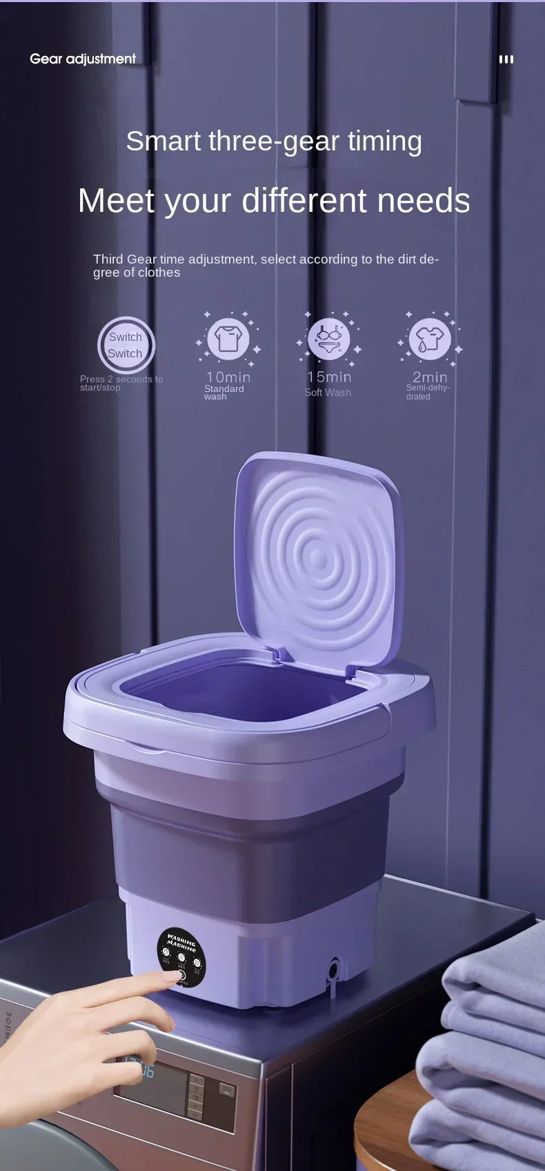 8L Portable Folding Washing Machine Bucket for Clothes